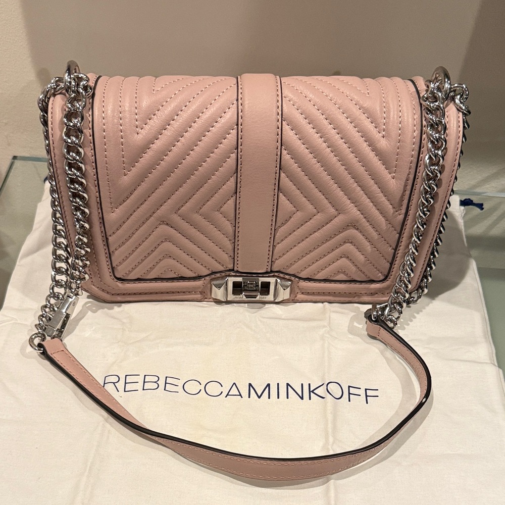 Rebecca Minkoff Pink Quilted Leather Shoulder Bag with Silver Chain